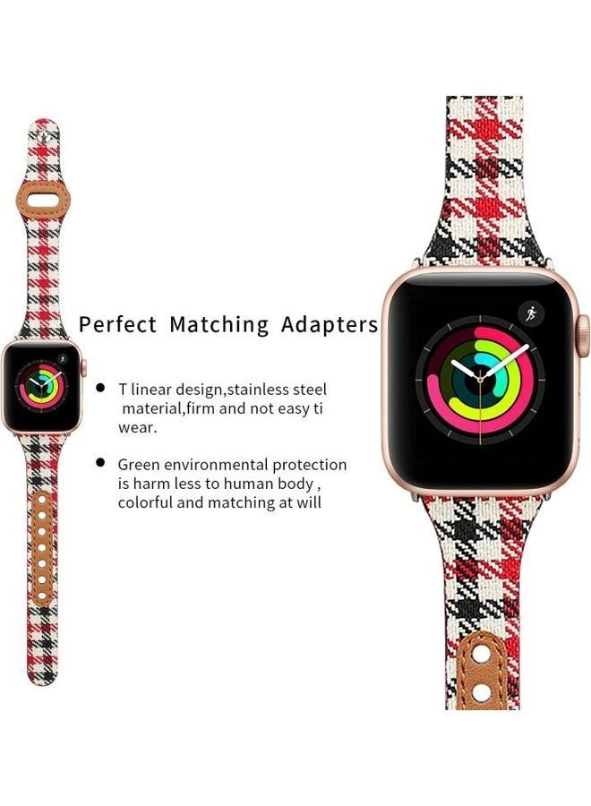 نيبمينينت سوار بديل من الجلد بنقشة مربعات لساعة أبل سيريس 7/6/5/4/3/2/1/SE مقاس 45/44/42 مم أحمر - Image 4