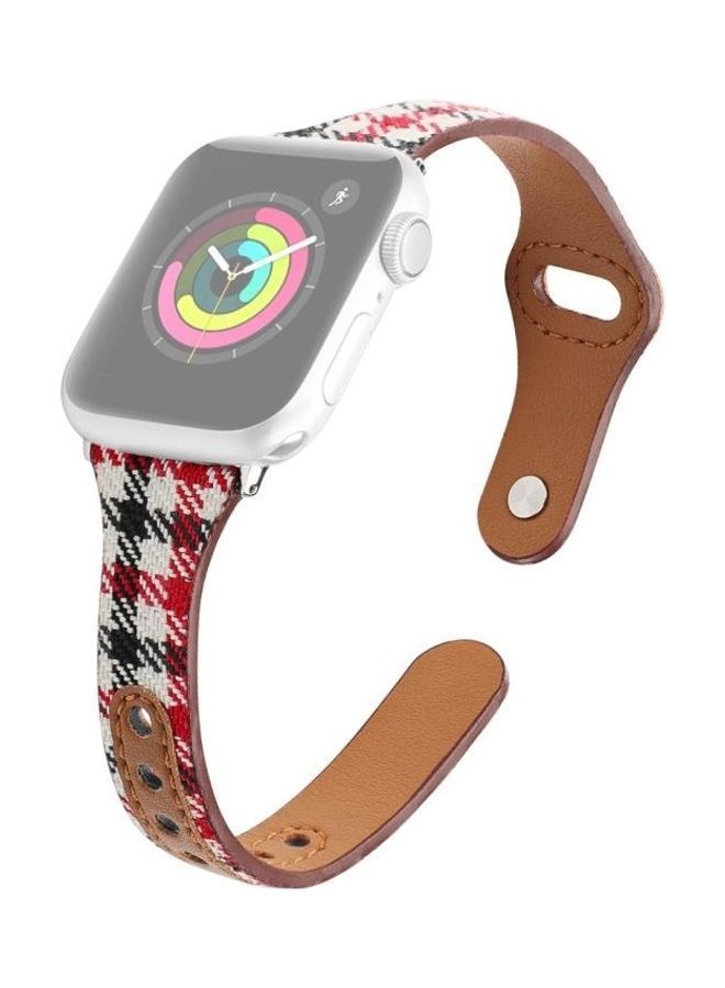 نيبمينينت سوار بديل من الجلد بنقشة مربعات لساعة أبل سيريس 7/6/5/4/3/2/1/SE مقاس 45/44/42 مم أحمر - Image 1