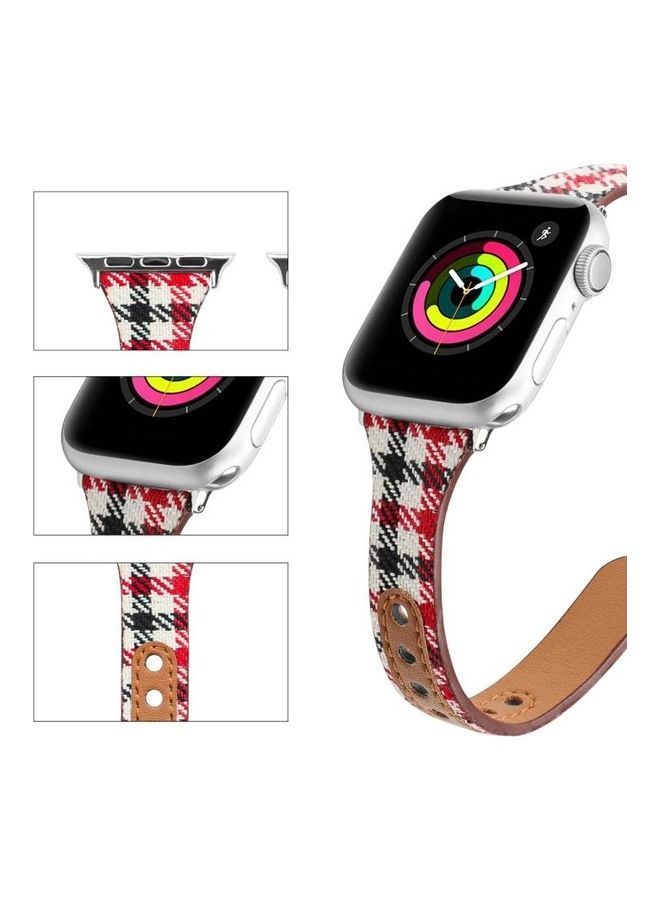 نيبمينينت سوار بديل من الجلد بنقشة مربعات لساعة أبل سيريس 7/6/5/4/3/2/1/SE مقاس 45/44/42 مم أحمر - Image 3