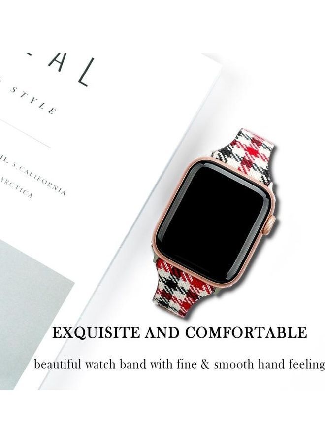 نيبمينينت سوار بديل من الجلد بنقشة مربعات لساعة أبل سيريس 7/6/5/4/3/2/1/SE مقاس 45/44/42 مم أحمر - Image 5