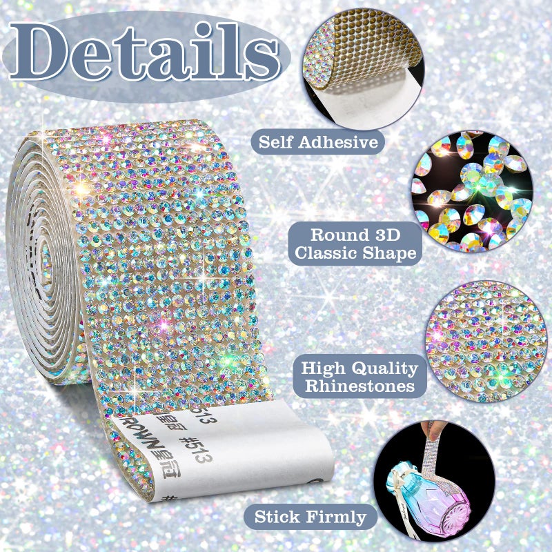 Cludoo 8 Rolls Rhinestone Ribbons,Cludoo 8 Yard Silver Self Adhesive Rhinestone Ribbon, Bling Crystal Diamond Ribbon Roll Wrap Glittering Rhinestones Sticker for Decoration Car DIY Arts Crafts Wedding - Image 3