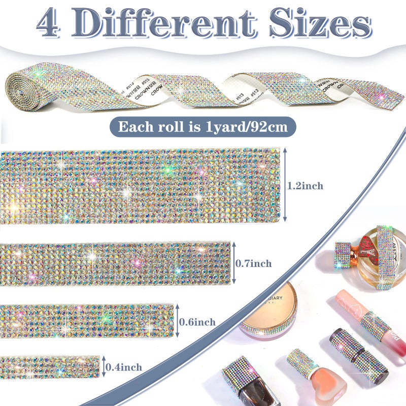 Cludoo 8 Rolls Rhinestone Ribbons,Cludoo 8 Yard Silver Self Adhesive Rhinestone Ribbon, Bling Crystal Diamond Ribbon Roll Wrap Glittering Rhinestones Sticker for Decoration Car DIY Arts Crafts Wedding - Image 2
