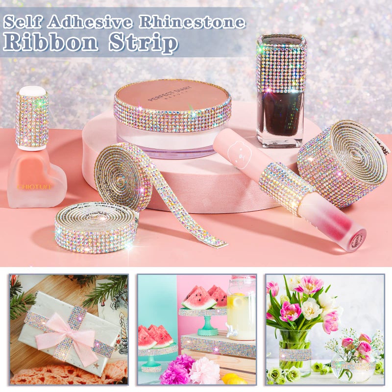 Cludoo 8 Rolls Rhinestone Ribbons,Cludoo 8 Yard Silver Self Adhesive Rhinestone Ribbon, Bling Crystal Diamond Ribbon Roll Wrap Glittering Rhinestones Sticker for Decoration Car DIY Arts Crafts Wedding - Image 5