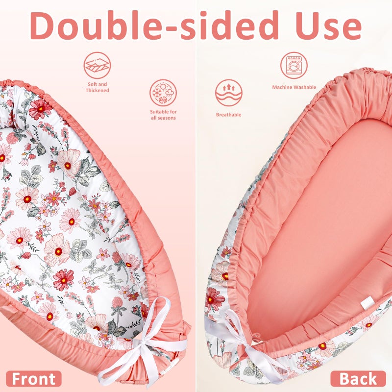 DAYEEBALL Baby Lounger Pillow with Organic 100% Cotton Newborn Lounger Replaceable Cover,Infant Floor Lounger for Ultimate Comfort, Soft & Breathable Infant Nest Backup for Baby Girls, Pink - Image 2