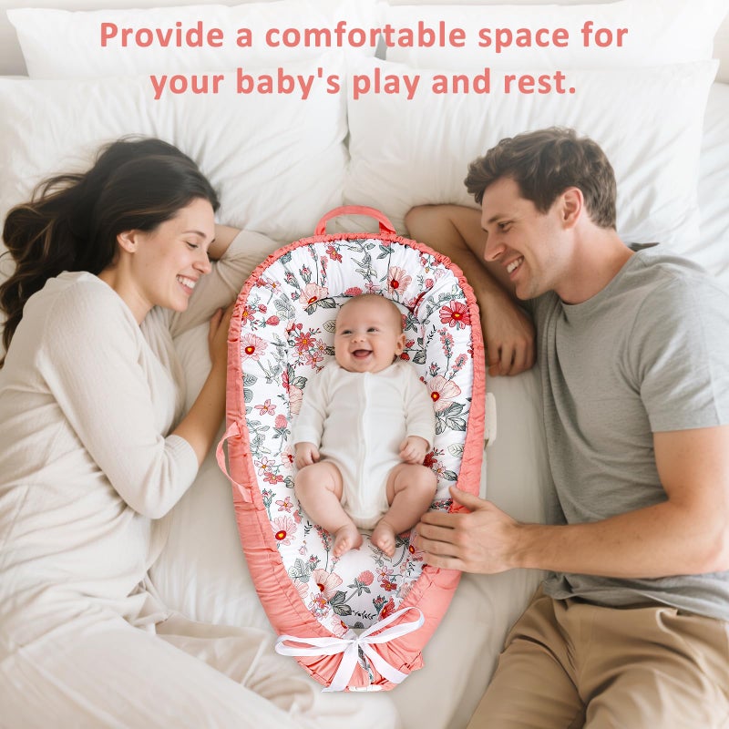 DAYEEBALL Baby Lounger Pillow with Organic 100% Cotton Newborn Lounger Replaceable Cover,Infant Floor Lounger for Ultimate Comfort, Soft & Breathable Infant Nest Backup for Baby Girls, Pink - Image 4
