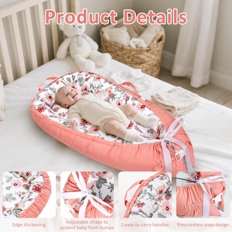 DAYEEBALL Baby Lounger Pillow with Organic 100% Cotton Newborn Lounger Replaceable Cover,Infant Floor Lounger for Ultimate Comfort, Soft & Breathable Infant Nest Backup for Baby Girls, Pink - Image 3