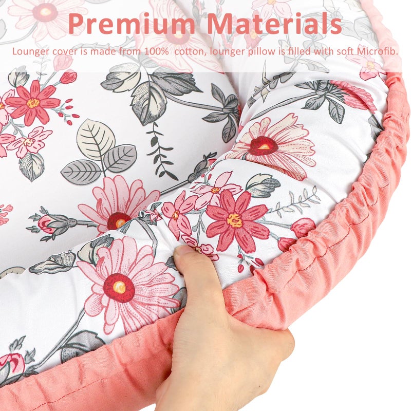 DAYEEBALL Baby Lounger Pillow with Organic 100% Cotton Newborn Lounger Replaceable Cover,Infant Floor Lounger for Ultimate Comfort, Soft & Breathable Infant Nest Backup for Baby Girls, Pink - Image 5