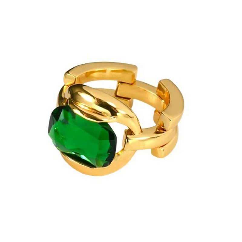 Dtja Rectangle Imitation Emerald Green Stacking Statement Ring for Women Gold Plated Chunky Wide Birthstone Open Chain Rings Comfort Fit Retro Birthday Christmas Jewelry Gift Size 6-7 - Image 1