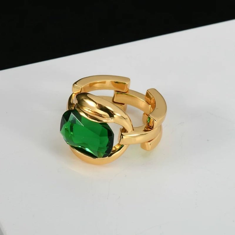 Dtja Rectangle Imitation Emerald Green Stacking Statement Ring for Women Gold Plated Chunky Wide Birthstone Open Chain Rings Comfort Fit Retro Birthday Christmas Jewelry Gift Size 6-7 - Image 5