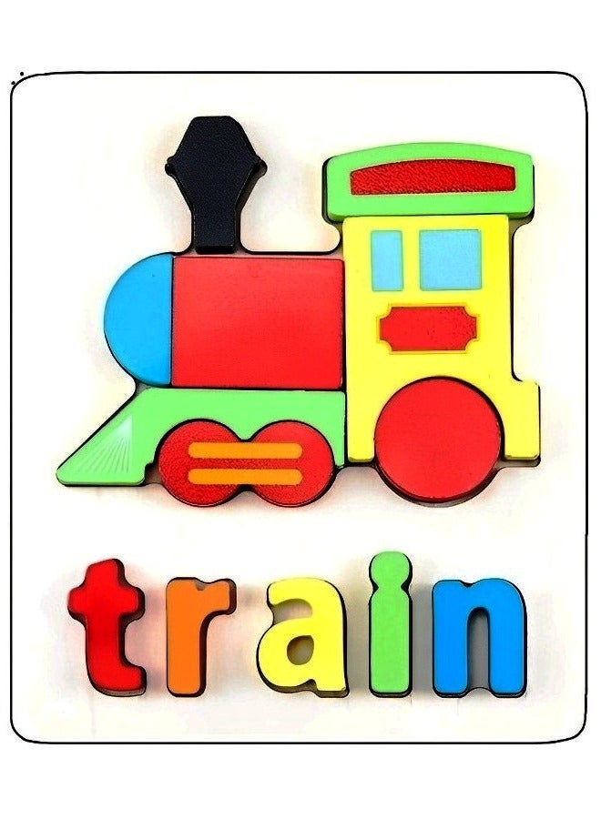 Colorful Wooden 3D Puzzles, Shape Design with Names, Teacher Parents Early Learning Support Tools, Attractive Colors and Patterns, Montessori Motor Skill Develop Toys, Ideal Kids Gift (Train Shape) - Image 1