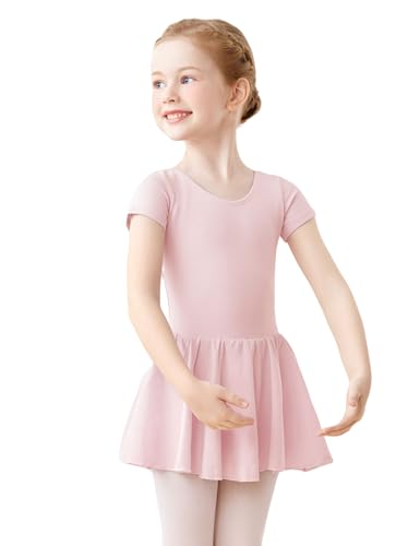 LingTing Ballet Leotards with Chiffon Skirt for Girls Pink Short Sleeves Dress for Gymnastic,Dance - Image 5