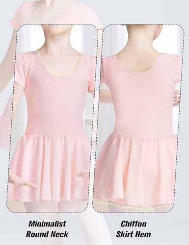 LingTing Ballet Leotards with Chiffon Skirt for Girls Pink Short Sleeves Dress for Gymnastic,Dance - Image 3