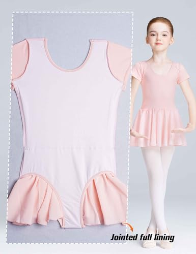 LingTing Ballet Leotards with Chiffon Skirt for Girls Pink Short Sleeves Dress for Gymnastic,Dance - Image 4