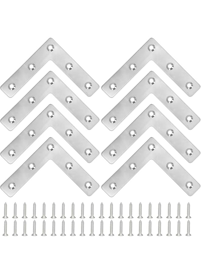 PROMASS promass 8pcs Flat Corner Brace with Screws, Stainless Steel L Shape 90 Degree Right Angle Brackets for Wood Desk Chair Cabinet Drawer Closet Frame Furniture Joint Repair (80x80x1mm)  - Image 1