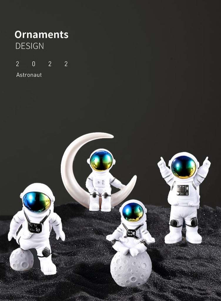 Captaintech Creative Astronaut Decoration 4-Pack Astronaut Statue Astronaut Statue Model For Astronaut Model Living Room TV Cabinet Hanging Decoration Children's Room Decoration Space Theme Birthday Gift - White - Image 2
