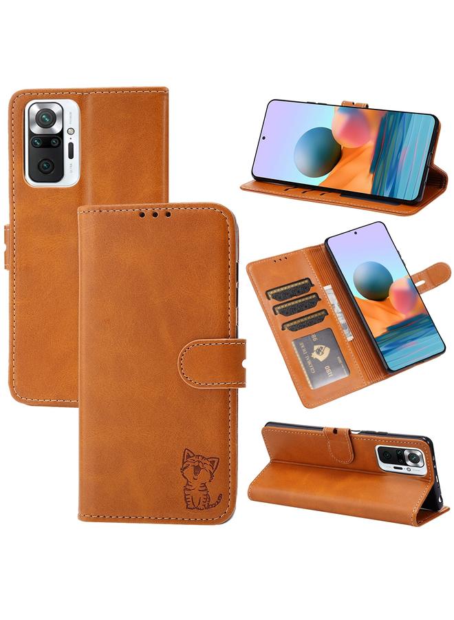 Case For Xiaomi Redmi Note 10 Pro Embossed Happy Cat Pattern Horizontal Flip Leather Case with Holder & Card Slots & Wallet