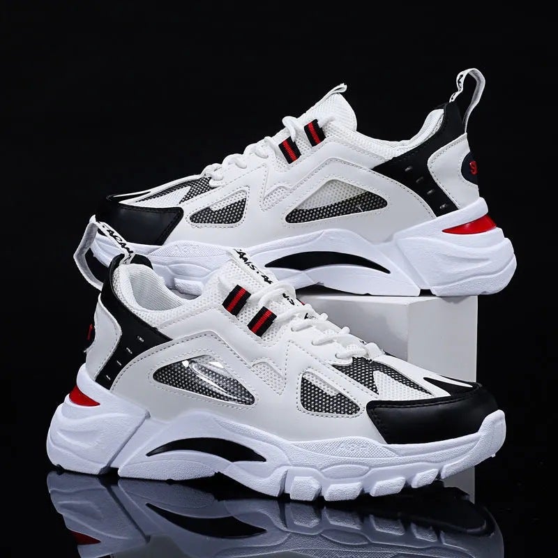 2022 Trendy Korean Mens Breathable Sneakers Black Red 