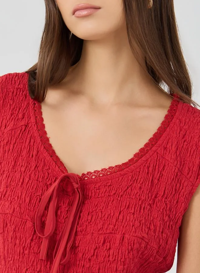 Take Two Take Two Textured Sleeveless Tie-Up Detail Blouse