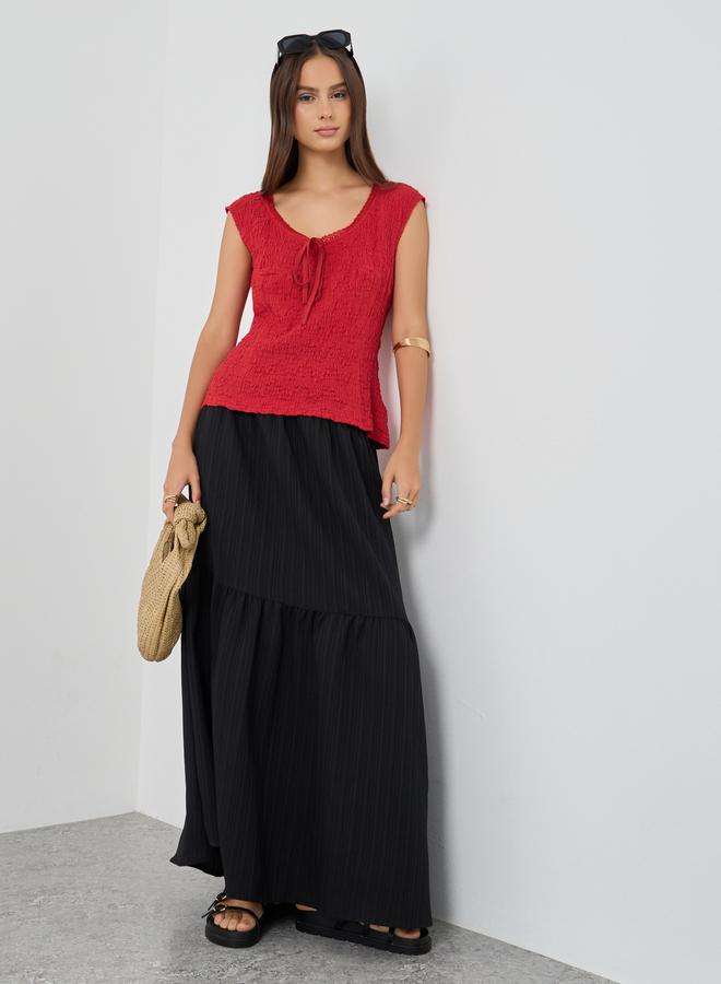Take Two Textured Sleeveless Tie-Up Detail Blouse - Image 2