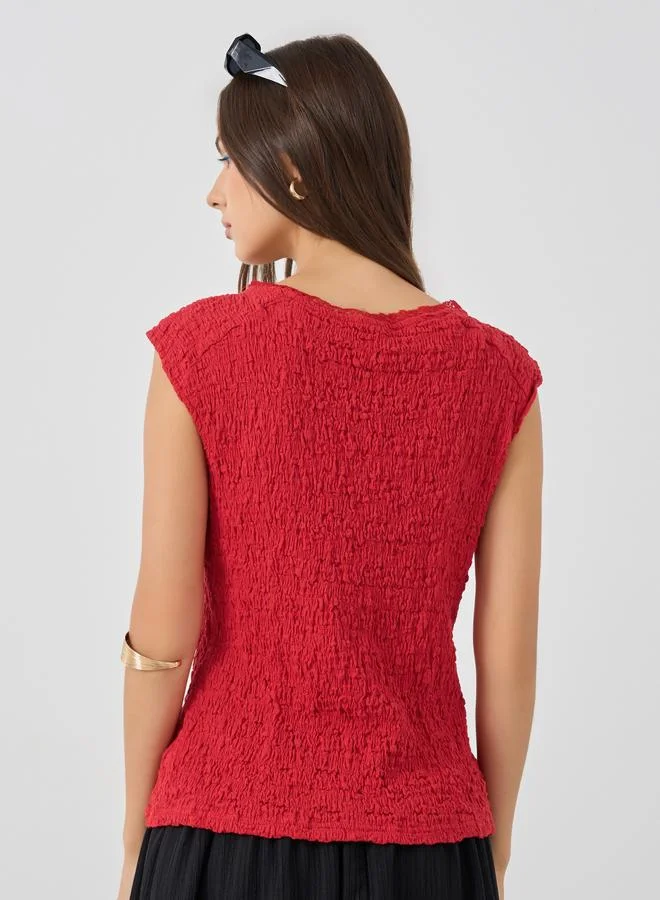 Take Two Take Two Textured Sleeveless Tie-Up Detail Blouse