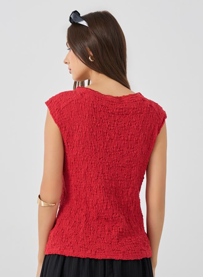 Take Two Textured Sleeveless Tie-Up Detail Blouse - Image 4