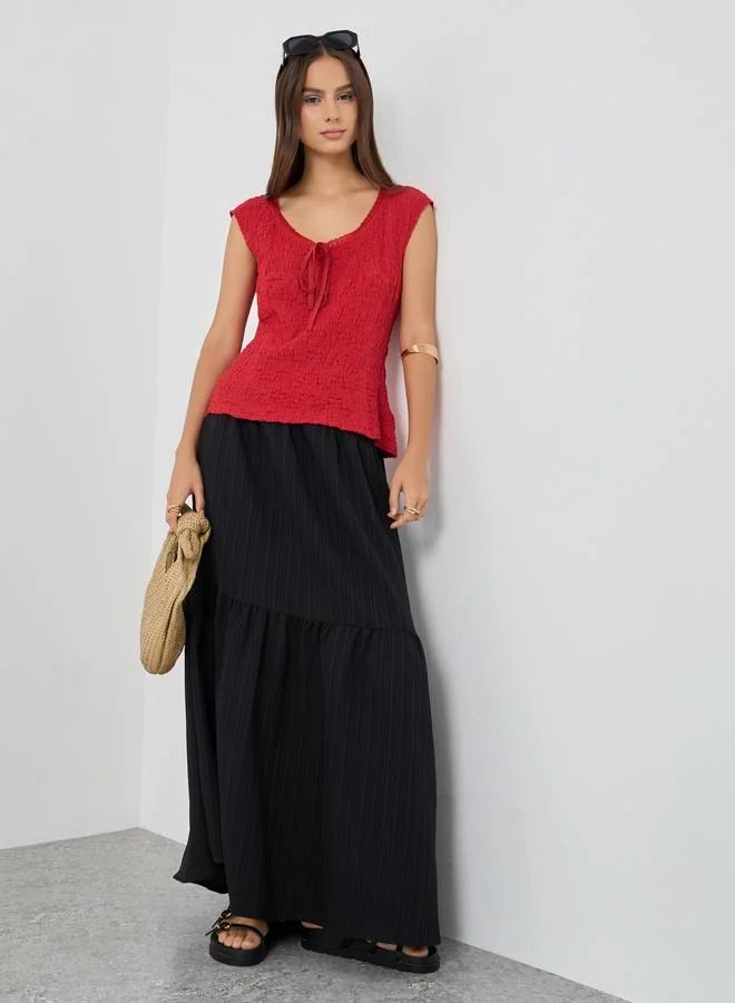 Take Two Take Two Textured Sleeveless Tie-Up Detail Blouse