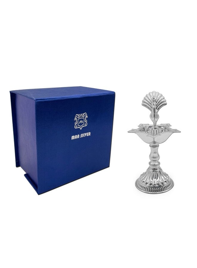 MAA SILVER Pure Silver Diya Samai with Peacock at Centre & Unique Design BIS Hallmarked Perfect for Gifting and Pooja Use (92.5 Purity)(30 Grams Silver) - Image 4