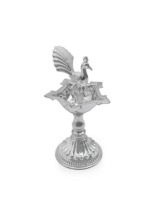 MAA SILVER Pure Silver Diya Samai with Peacock at Centre & Unique Design BIS Hallmarked Perfect for Gifting and Pooja Use (92.5 Purity)(30 Grams Silver) - Image 1