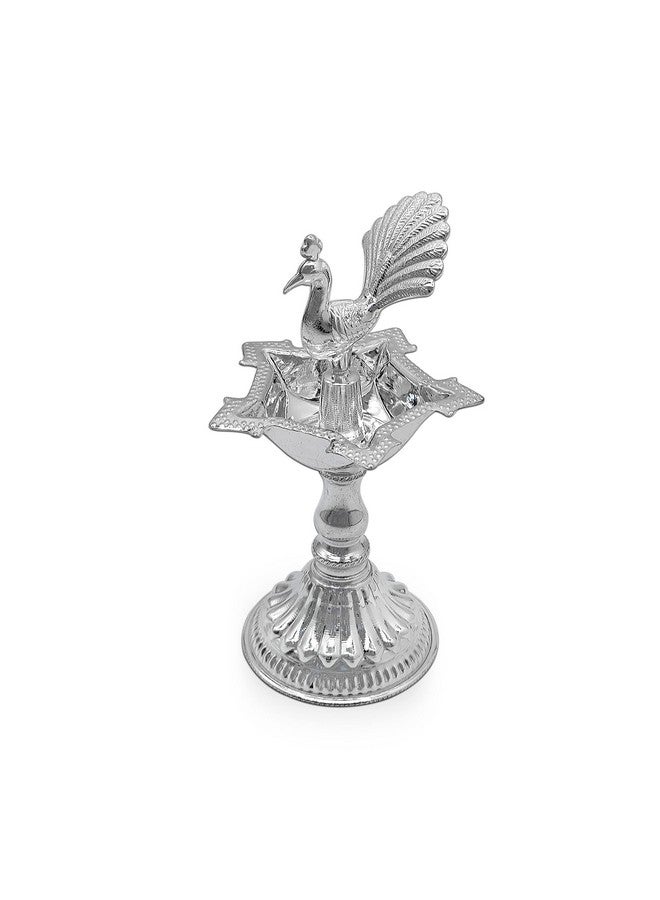 MAA SILVER Pure Silver Diya Samai with Peacock at Centre & Unique Design BIS Hallmarked Perfect for Gifting and Pooja Use (92.5 Purity)(30 Grams Silver) - Image 3
