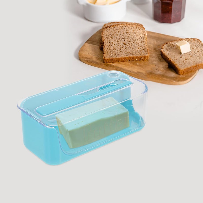 Butter Dish with Lid and Slicer Box Blue Plastic Butter Storage Container 1pcs for Refrigerator Use in Home Kitchen - Image 5