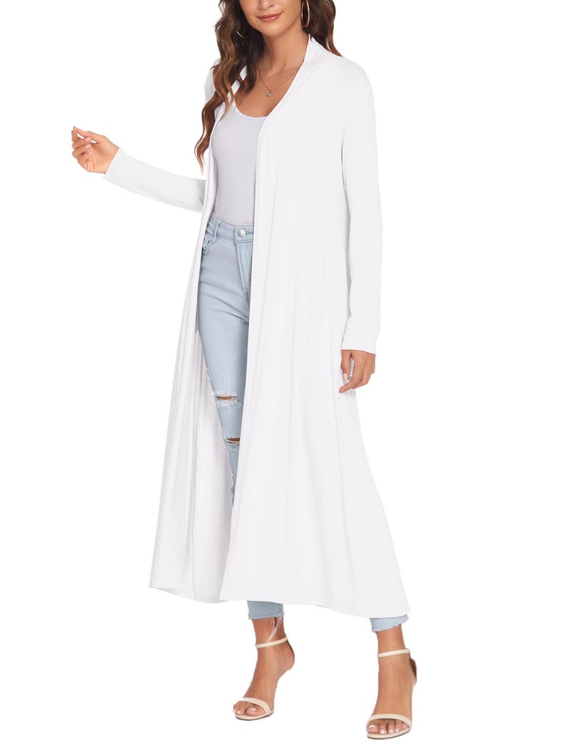 Bluetime Women Floor Length Open Front Cardigan Lightweight Long Sleeve Maxi Duster with Pockets (L, White) - Image 4