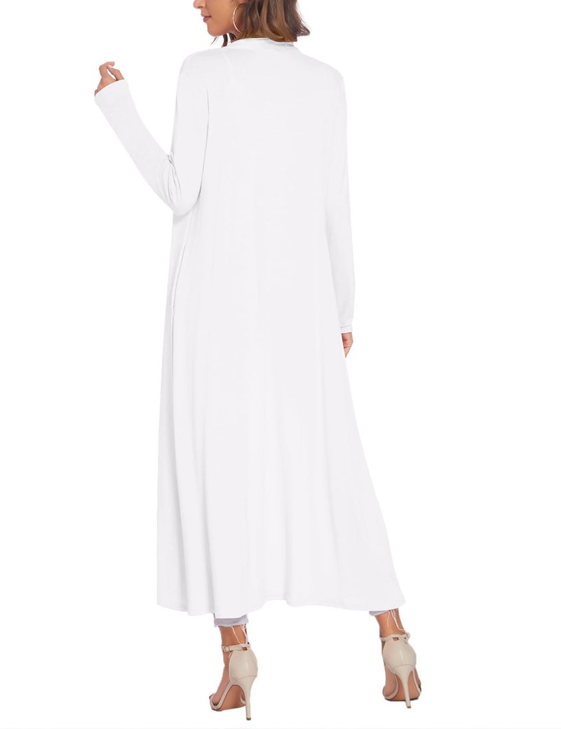 Bluetime Women Floor Length Open Front Cardigan Lightweight Long Sleeve Maxi Duster with Pockets (L, White) - Image 5