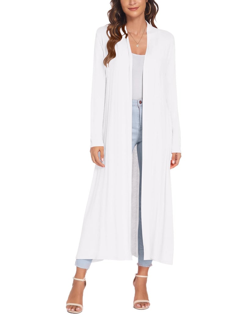 Bluetime Women Floor Length Open Front Cardigan Lightweight Long Sleeve Maxi Duster with Pockets (L, White) - Image 3