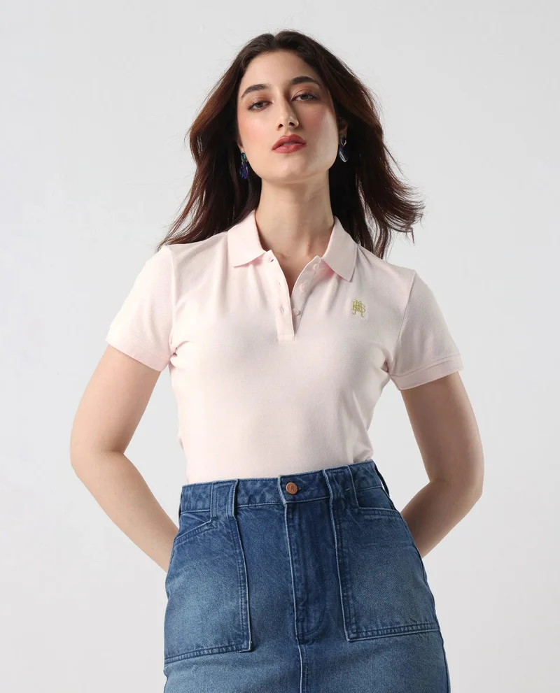 Rareism Women's Collar Button Plain Polo