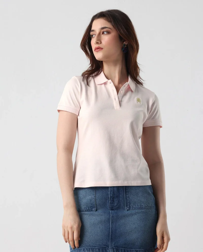 Rareism Women's Collar Button Plain Polo