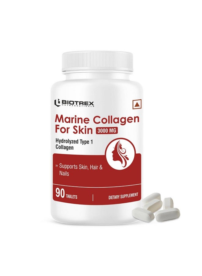 Biotrex Nutraceuticals Biotrex Nutraceuticals Marine Collagen 3000mg Peptides With Biotin, Hyaluronic Acid, Vitamin C & E, Type 1 Marine Collagen, Healthy Hair, Skin, Nails, For Men & Women - 90 Tablets - Image 1
