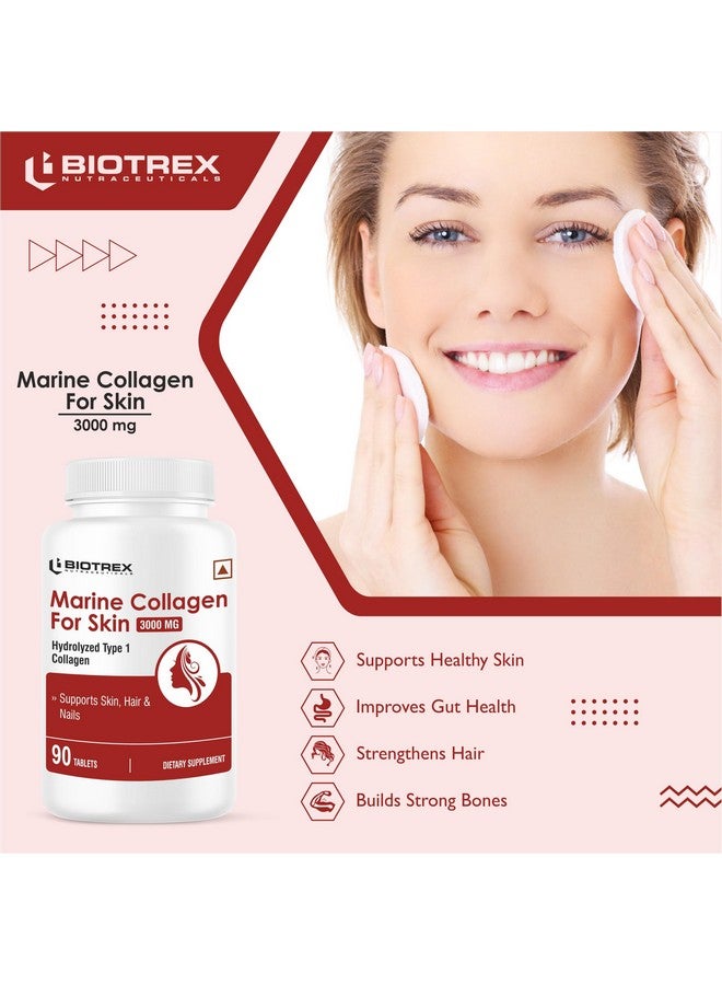 Biotrex Nutraceuticals Biotrex Nutraceuticals Marine Collagen 3000mg Peptides With Biotin, Hyaluronic Acid, Vitamin C & E, Type 1 Marine Collagen, Healthy Hair, Skin, Nails, For Men & Women - 90 Tablets - Image 5