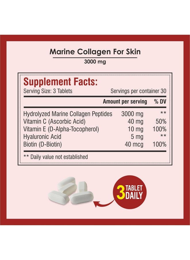 Biotrex Nutraceuticals Biotrex Nutraceuticals Marine Collagen 3000mg Peptides With Biotin, Hyaluronic Acid, Vitamin C & E, Type 1 Marine Collagen, Healthy Hair, Skin, Nails, For Men & Women - 90 Tablets - Image 4
