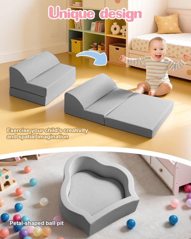 Markdang Soft Play Set, Baby Foam Climbing Blocks with Anti-Slip Particles Bottom & Velcro Connectors for Toddlers 6-12 Months, High-Density Foam & Washable Cover for Motor Skills Development (Grey) - Image 3