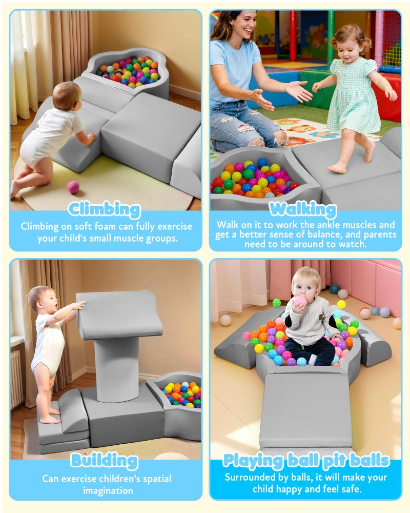 Markdang Soft Play Set, Baby Foam Climbing Blocks with Anti-Slip Particles Bottom & Velcro Connectors for Toddlers 6-12 Months, High-Density Foam & Washable Cover for Motor Skills Development (Grey) - Image 5