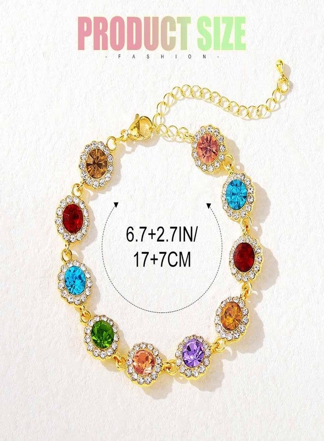 ACEDRE Colorful Crystal Bracelet Multi-colored Rhinestone Bracelets Gold Rave Hand Chain Jewelry for Women (1-Colorful) - Image 3