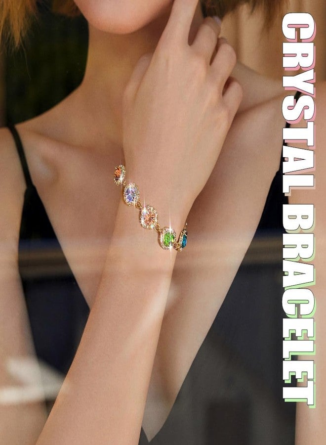 ACEDRE Colorful Crystal Bracelet Multi-colored Rhinestone Bracelets Gold Rave Hand Chain Jewelry for Women (1-Colorful) - Image 2