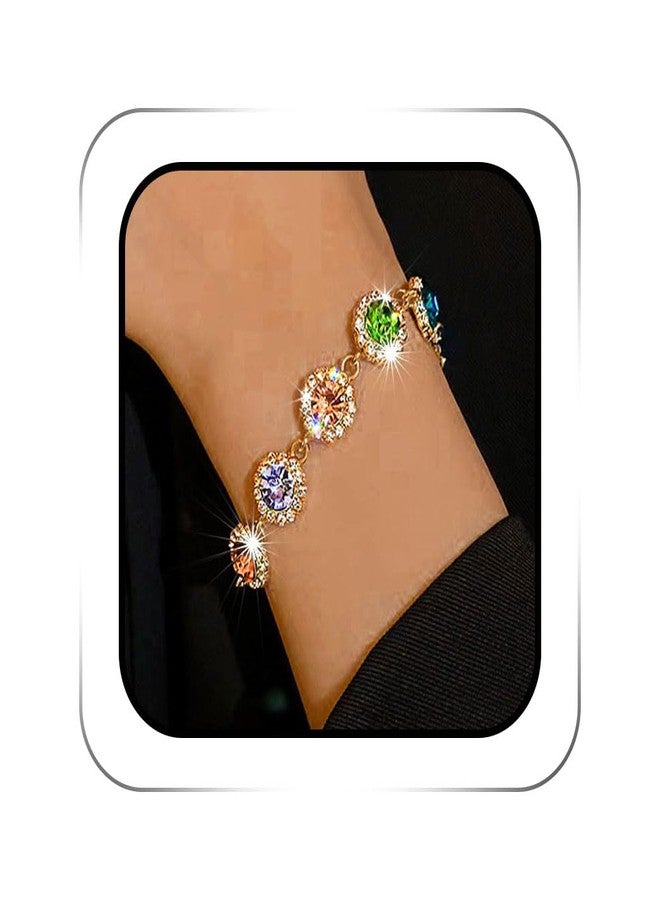 ACEDRE Colorful Crystal Bracelet Multi-colored Rhinestone Bracelets Gold Rave Hand Chain Jewelry for Women (1-Colorful) - Image 1