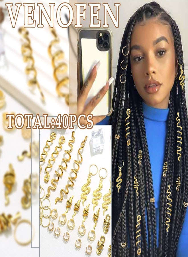 VENOFEN 40PCS Gold Snake Hair Jewelry Hair Cuffs for Braids Loc Dreadlock Beads Viking Hair Accessories Metal Braids Jewelry Hair Decoration for Women and Men - Image 5