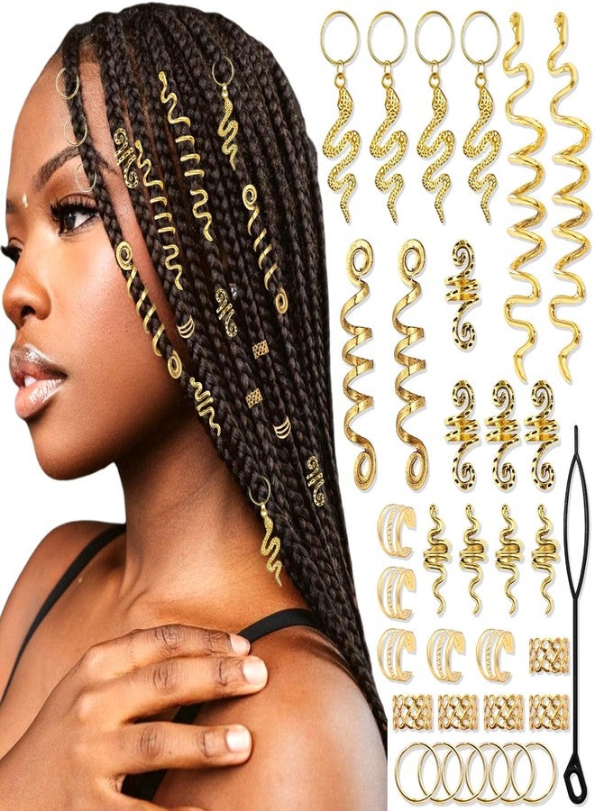 VENOFEN 40PCS Gold Snake Hair Jewelry Hair Cuffs for Braids Loc Dreadlock Beads Viking Hair Accessories Metal Braids Jewelry Hair Decoration for Women and Men - Image 1
