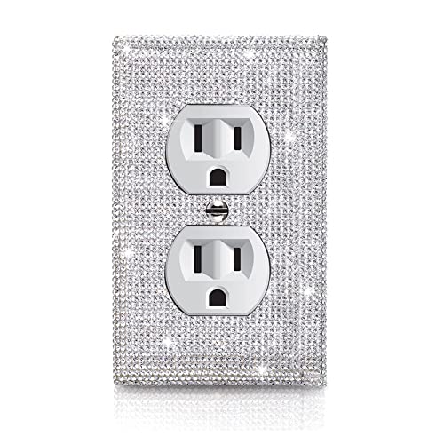 Gaocai 1 Pcs Shiny Silver Outlet Covers Wall Plate Cover Decorative Light Switch Cover Single Toggle Outlet Plate Rhinestones Outlet Cover Outlet Wall Plate - Image 1
