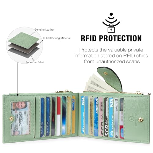 Bostanten محفظة جلدية BOSTANTEN للنساء كبيرة مع حماية RFID نحيفة قابلة للطي حاملة بطاقات مع جيب بسحاب أخضر - Image 5