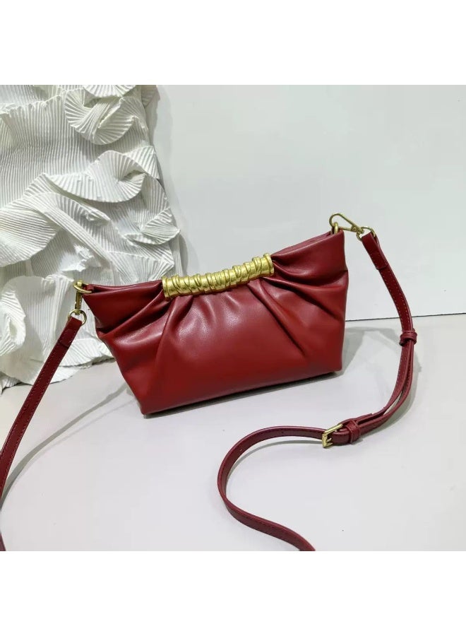 TOP Choice Elegant Pleated Clutch Crossbody Bag with Gold Handle Accent for Women, 26 cm Evening Shoulder Purse