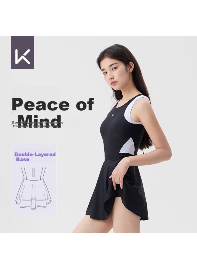 Keep Women's Sleeveless Dress Style Conservative Slimming Covering Meat Hot Spring Swimsuit 665 Black M - Image 2