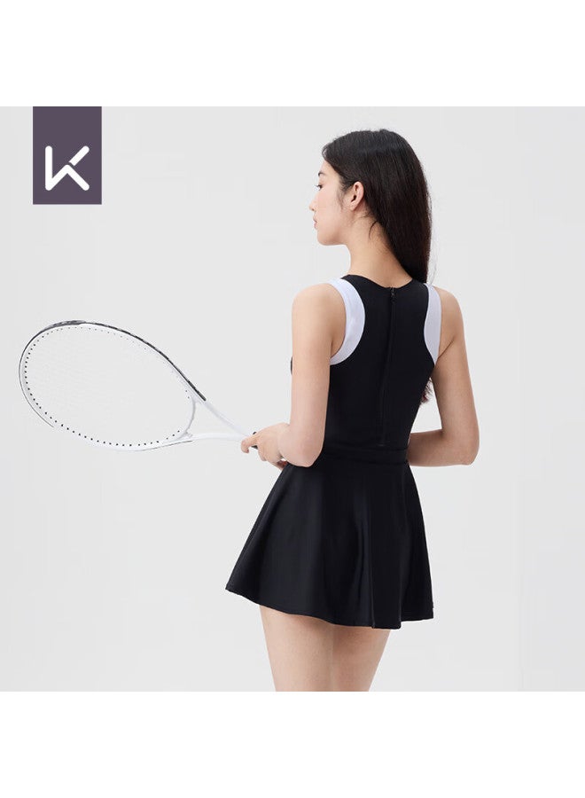 Keep Women's Sleeveless Dress Style Conservative Slimming Covering Meat Hot Spring Swimsuit 665 Black M - Image 4